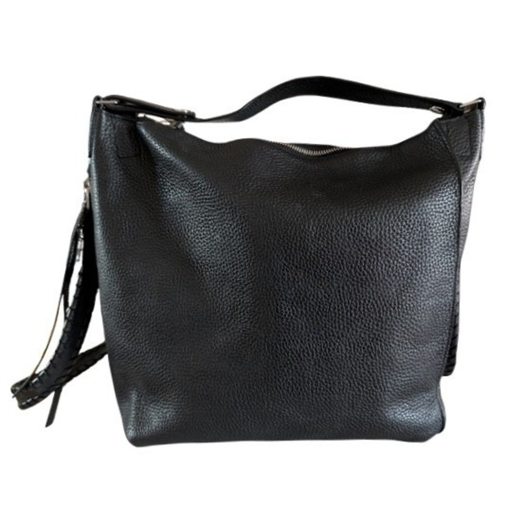 AllSaints Black Pebbled Leather Whipstitch Convertible Hobo Backpack Bag